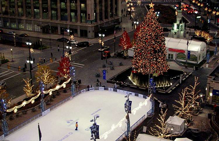 Guideposts: This 60-foot, 10,000-lb. Christmas tree is set aglow in downtown Detroit each year.